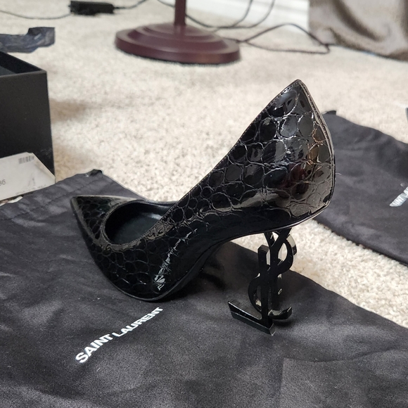 Yves Saint Laurent Crocodile Logo Black Heels 36 - Picture 7 of 16